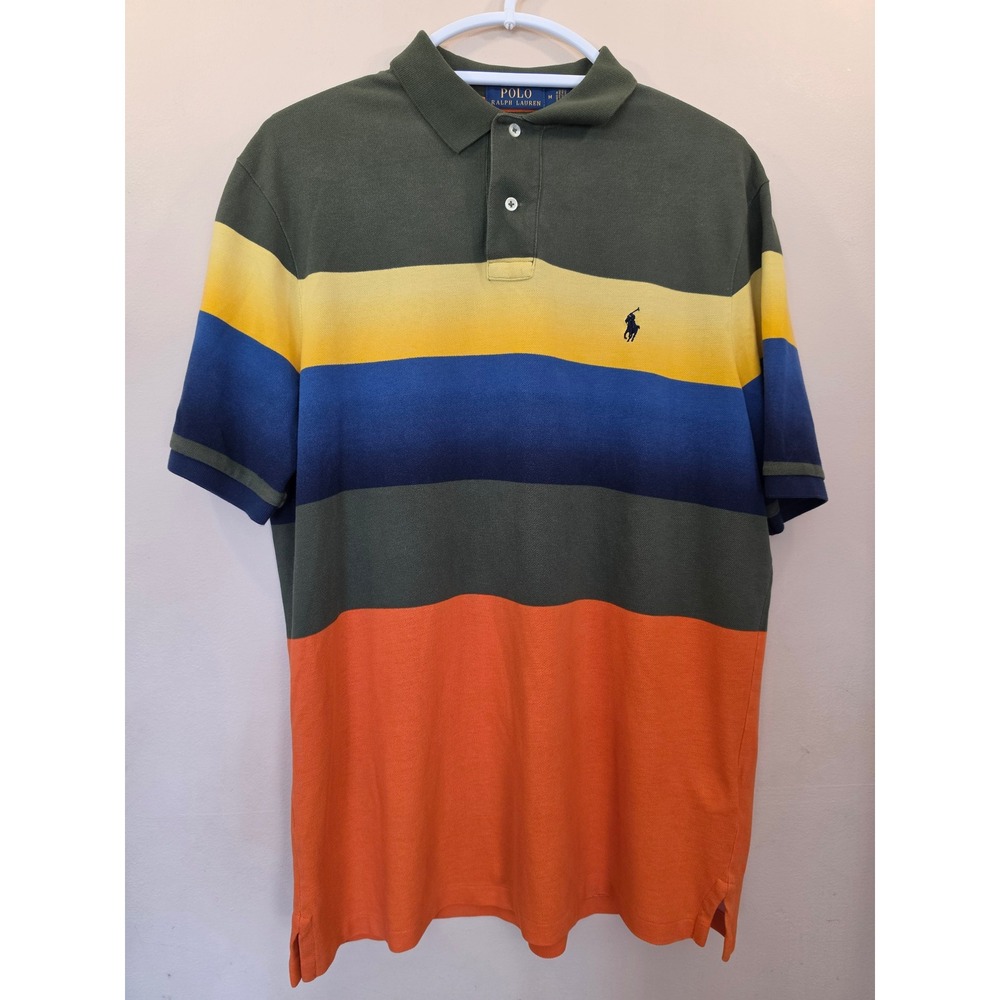 Polo Ralph Lauren Mens Classic Fit Multi Color Block Stripe Polo Shirt Green M